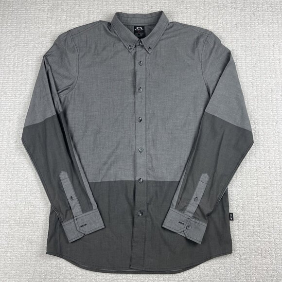 Oakley Shirt Gray Color Block Button down Long Sleeve Men Sz M Slim Fit - Picture 1 of 16